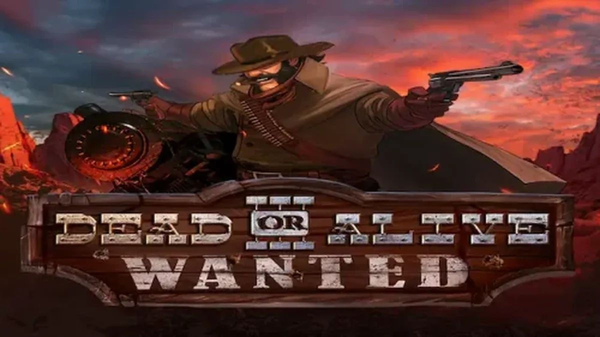 Cenário visual do slot Dead or Alive 3 Wanted com estética de Velho Oeste