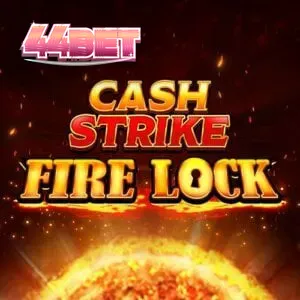 Interface do jogo de slot Cash Strike Fire Lock com grade 3x3 e elementos de fogo